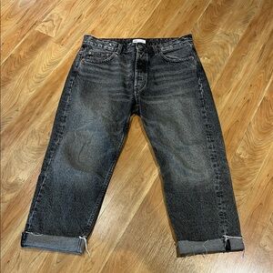 Zara washed black / grey high rise rigid boyfriend ankle length jeans size 10